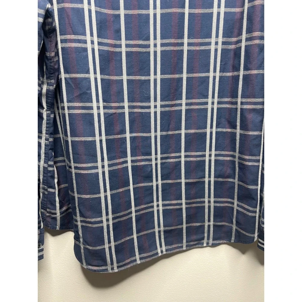 Banana Republic Luxe Camden Fit Flannel Shirt Mens Large Navy Blue Plaid Cotton